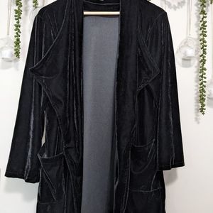 Black Stretch Velvet Open Cardigan Jacket